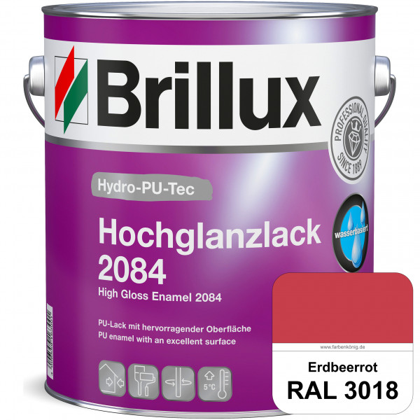 Hydro-PU-Tec Hochglanzlack 2084 (RAL 3018 Erdbeerrot) wasserbasierter Hochglanzlack für Holz, Zink,