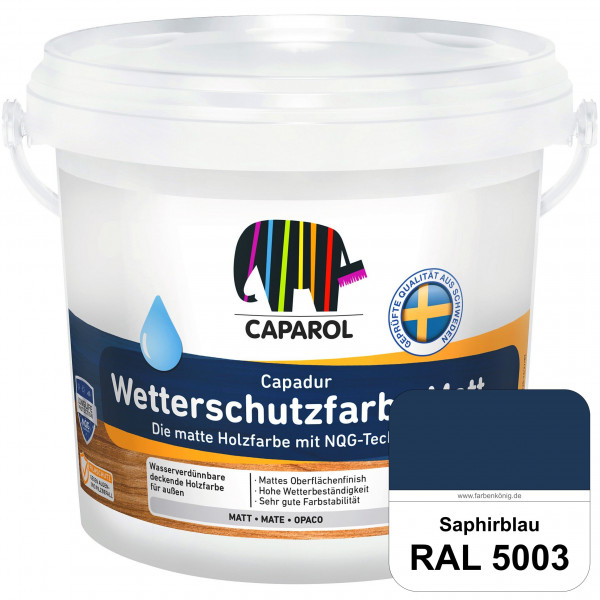 Capadur Wetterschutzfarbe Matt (RAL 5003 Saphirblau) matte Holzfarbe mit NQG-Technologie für außen