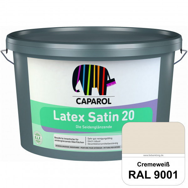 Latex Satin 20 (RAL 9001 Cremeweiß) strapazierfähige seidenglänzende Latexfarbe (Innen)