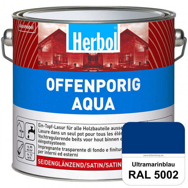 Offenporig Aqua (RAL 5002 Ultramarinblau) Wasserverdünnbar & hochwertige Ein-Topf-Holzlasur - Feucht
