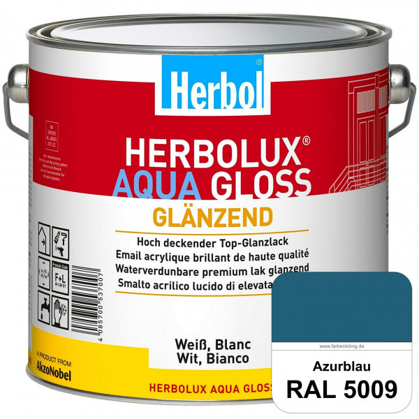 Herbolux Aqua Gloss (RAL 5009 Azurblau) Wasserverdünnbarer Top-Glanzlack (Innen)