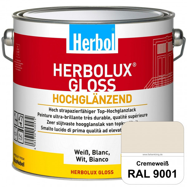 Herbolux Gloss (RAL 9001 Cremeweiß) strapazierfähiger Top-Hochglanzlack (lösemittelhaltig) für innen