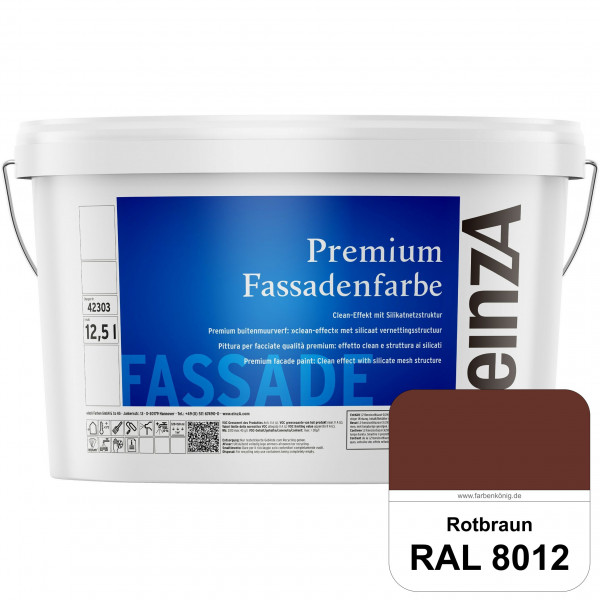 einzA Premium Fassadenfarbe (RAL 8012 Rotbraun) Hochwertige Fassadenfarbe mit Clean-Effekt
