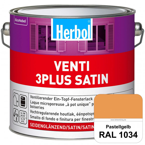 Venti 3Plus Satin (RAL 1034 Pastellgelb) feuchtigkeitregulierender & seidenglänzender Ein-Topf-Fenst