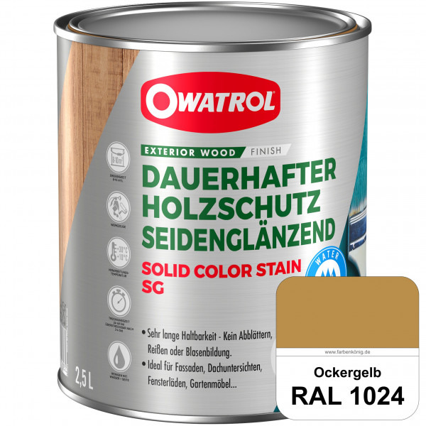 Solid Color Stain SG (RAL 1024 Ockergelb) deckende und seidenglänzende Wetterschutzfarbe außen
