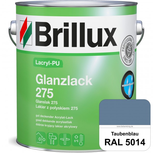 Lacryl-PU Glanzlack 275 (RAL 5014 Taubenblau) Glänzender Lack (wasserbasiert) für z. B. Holz, Zink,
