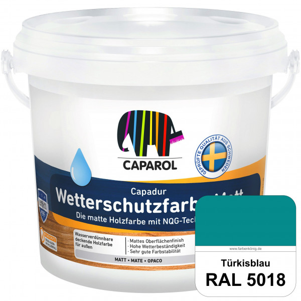 Capadur Wetterschutzfarbe Matt (RAL 5018 Türkisblau) matte Holzfarbe mit NQG-Technologie für außen