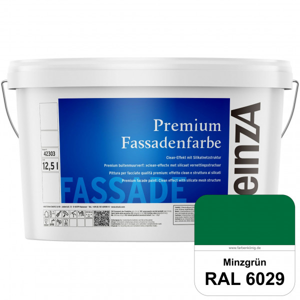 einzA Premium Fassadenfarbe (RAL 6029 Minzgrün) Hochwertige Fassadenfarbe mit Clean-Effekt