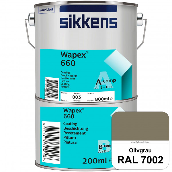 Wapex 660 Set (RAL 7002 Olivgrau) seidenglänzende 2K-Epoxidharzlack für Böden & Wände (innen)