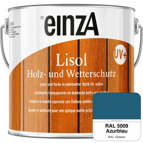 einzA Lisol Holz- und Wetterschutz Lasur und Farbe (RAL 5009 Azurblau)