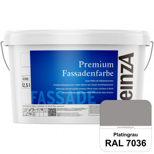 einzA Premium Fassadenfarbe (RAL 7036 Platingrau) Hochwertige Fassadenfarbe mit Clean-Effekt