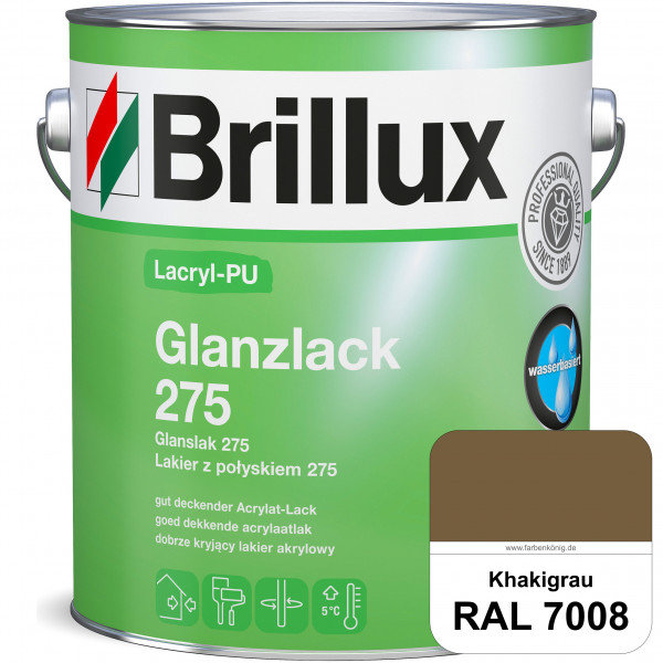 Lacryl-PU Glanzlack 275 (RAL 7008 Khakigrau) Glänzender Lack (wasserbasiert) für z. B. Holz, Zink, A