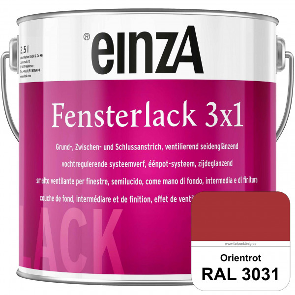 einzA Fensterlack 3 x 1 (RAL 3031 Orientrot) wetterbeständiger & seidenglänzender Fensterlack