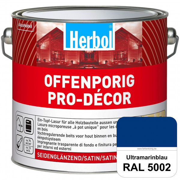 Herbol Offenporig Pro-Décor (RAL 5002 Ultramarinblau) Hochwertige Ein-Topf-Holzlasur mit 2-Phasen-UV