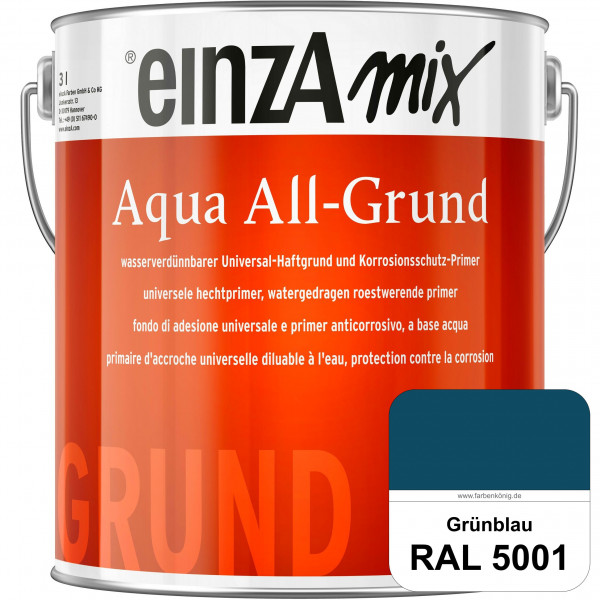 einzA Aqua All-Grund (RAL 5001 Grünblau) Wasserverdünnbarer Haftgrund & Korrosionsschutz-Primer