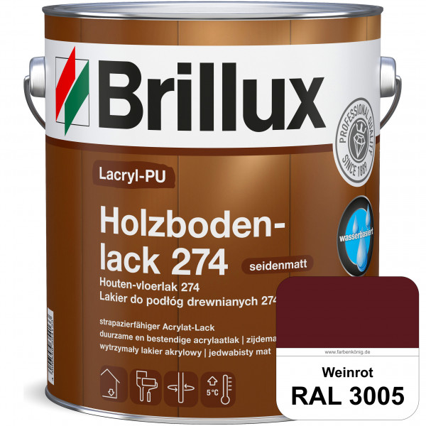 Lacryl-PU Holzbodenlack 274 (RAL 3005 Weinrot) hochwertige & widerstandsfähige, deckende Versiegelun