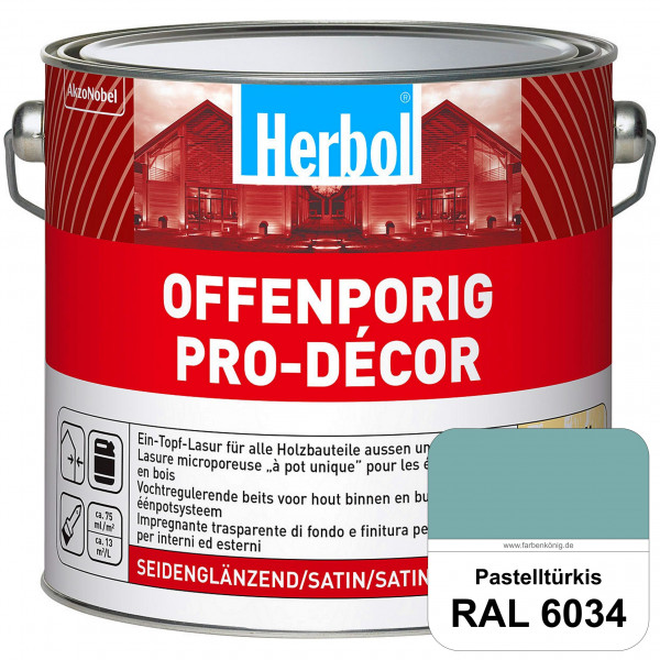 Herbol Offenporig Pro-Décor (RAL 6034 Pastelltürkis) Hochwertige Ein-Topf-Holzlasur mit 2-Phasen-UV-