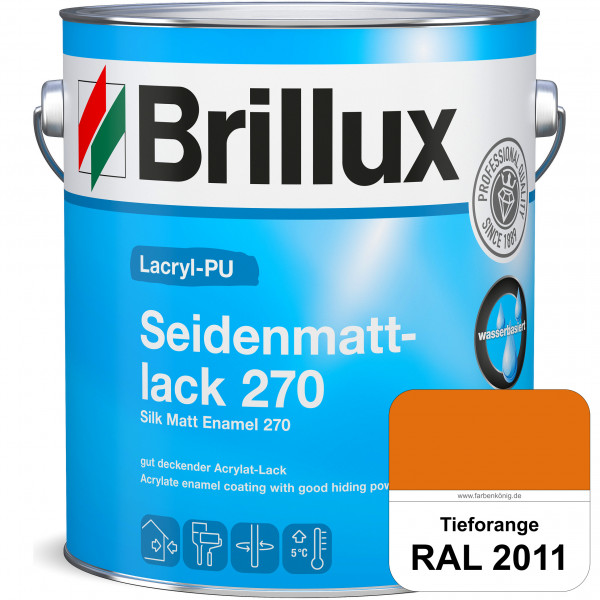 Lacryl-PU Seidenmattlack 270 (RAL 2011 Tieforange) PU-verstärkt (wasserbasiert) für außen und innen