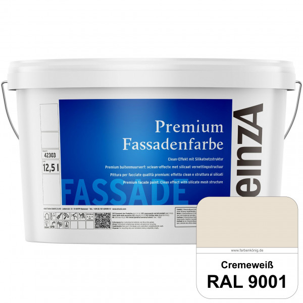 einzA Premium Fassadenfarbe (RAL 9001 Cremeweiß) Hochwertige Fassadenfarbe mit Clean-Effekt