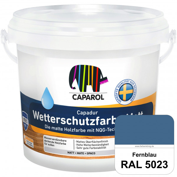 Capadur Wetterschutzfarbe Matt (RAL 5023 Fernblau) matte Holzfarbe mit NQG-Technologie für außen