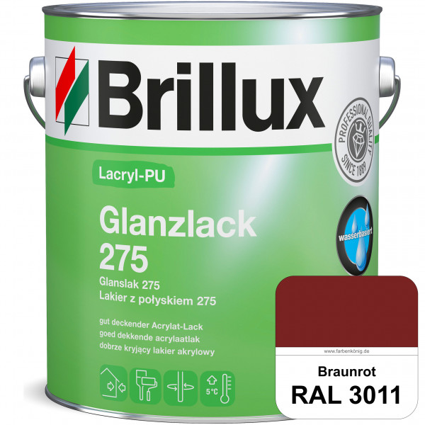 Lacryl-PU Glanzlack 275 (RAL 3011 Braunrot) Glänzender Lack (wasserbasiert) für z. B. Holz, Zink, Al