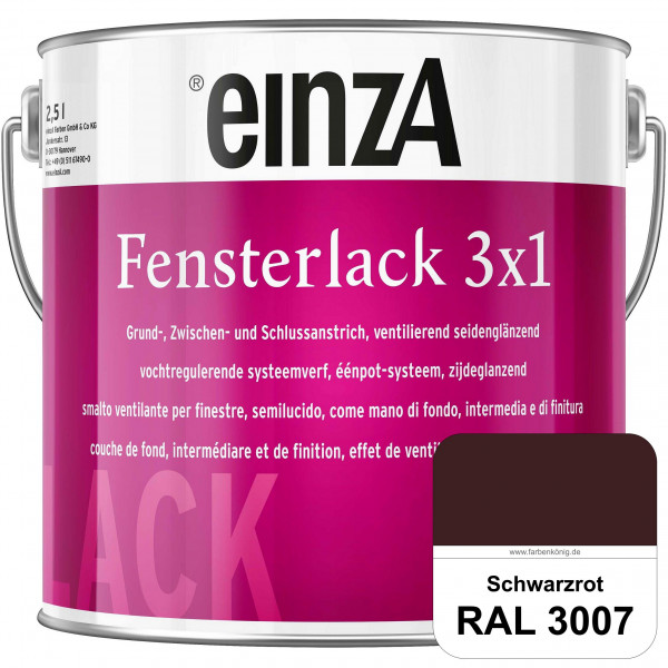 einzA Fensterlack 3 x 1 (RAL 3007 Schwarzrot) wetterbeständiger & seidenglänzender Fensterlack