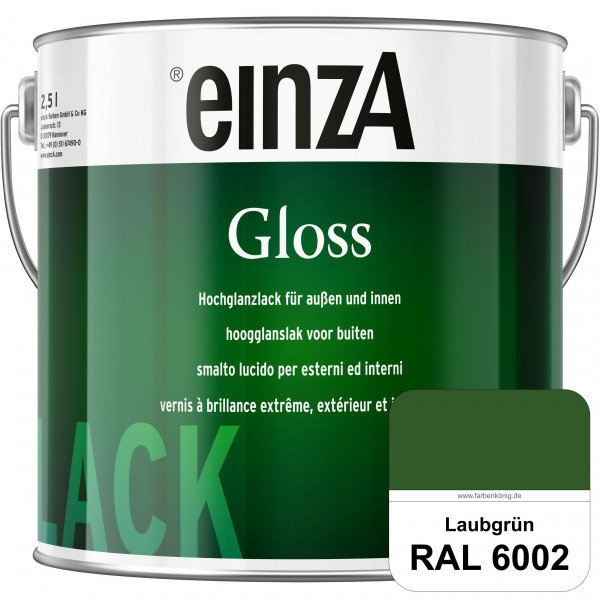 einzA Gloss (RAL 6002 Laubgrün) Hochwertiger Alkydharzlack in Premium-Qualität, hochglänzend.