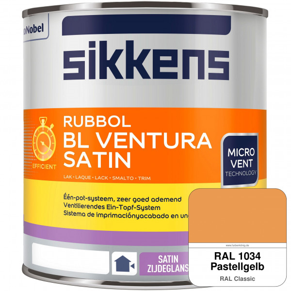 Rubbol BL Ventura Satin NEU (RAL 1034 Pastellgelb) Seidenglanzlack (wasserbasiert) Fenster außen