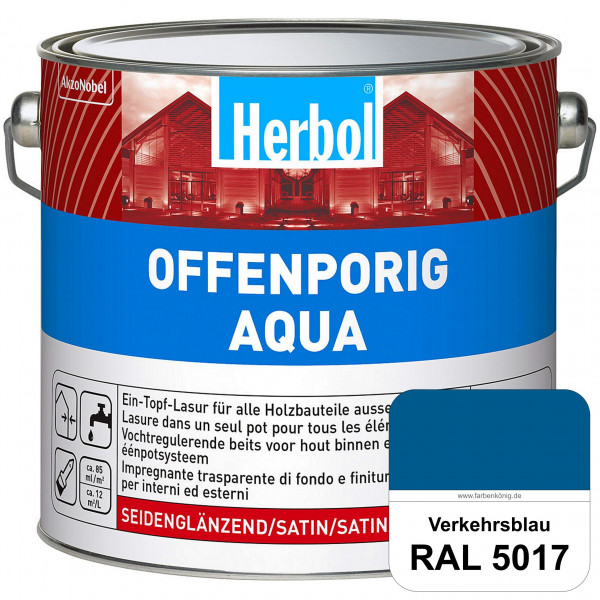 Offenporig Aqua (RAL 5017 Verkehrsblau) Wasserverdünnbar & hochwertige Ein-Topf-Holzlasur - Feuchtes