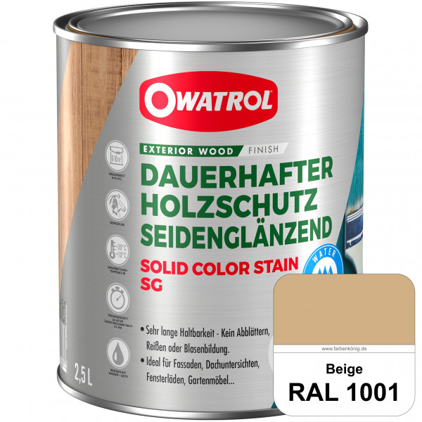 Solid Color Stain SG (RAL 1001 Beige) deckende und seidenglänzende Wetterschutzfarbe außen