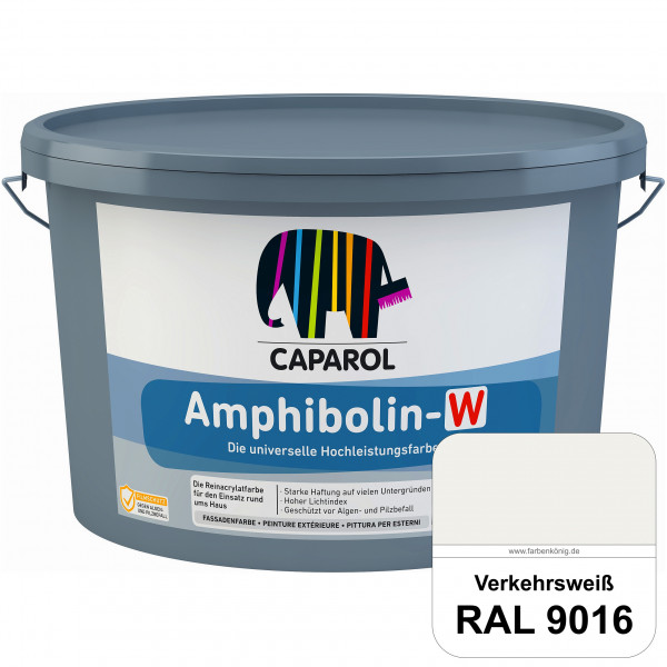 Amphibolin-W (RAL 9016 Verkehrsweiß) Seidenmatte Reinacrylat-Fassadenfarbe mit Pilz- & Algenschutz