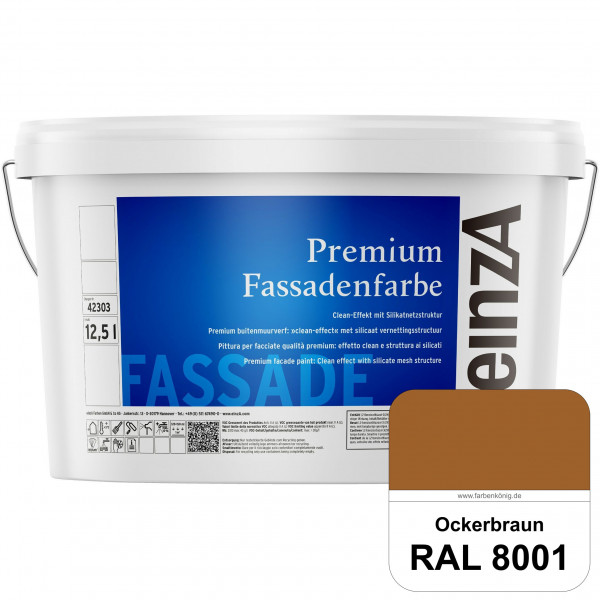 einzA Premium Fassadenfarbe (RAL 8001 Ockerbraun) Hochwertige Fassadenfarbe mit Clean-Effekt