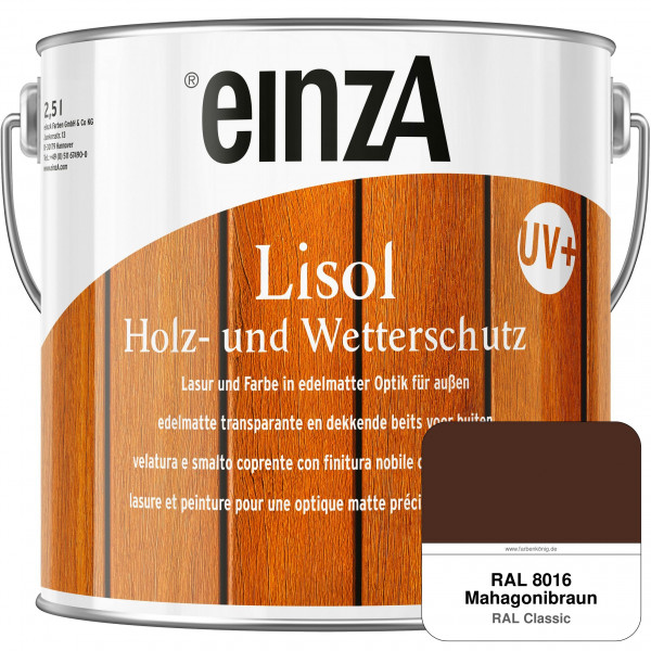 einzA Lisol Holz- und Wetterschutz Lasur und Farbe (RAL 8016 Mahagonibraun)