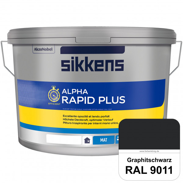 Alpha Rapid Plus (RAL 9011 Graphitschwarz) Hochwertige & stumpfmatte Wandfarbe für mittlere Belastun