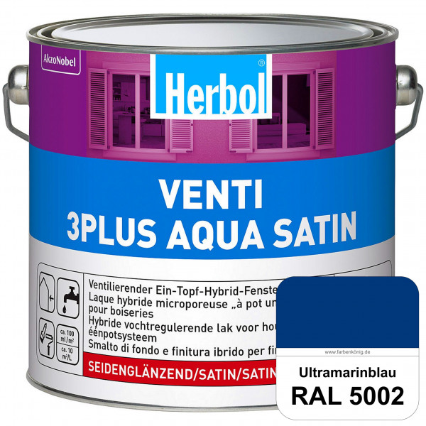 Venti 3Plus Aqua Satin (RAL 5002 Ultramarinblau) wasserbasierter & feuchtigkeitregulierender Ein-Top