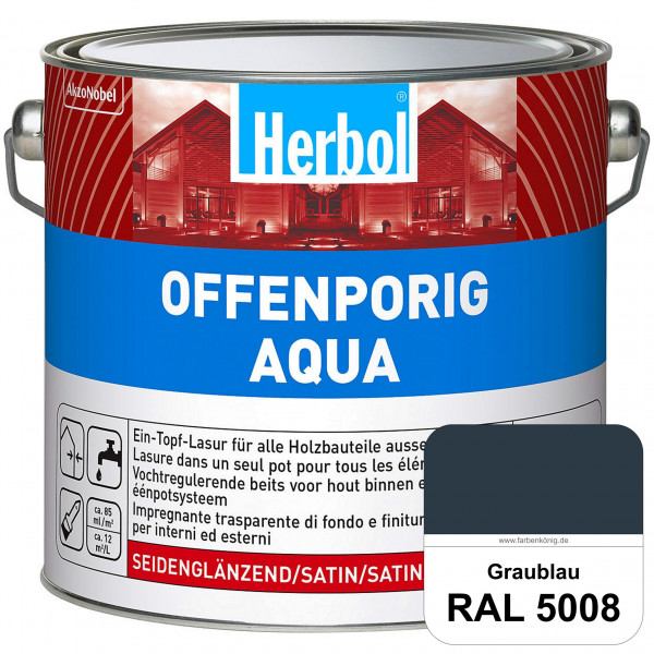 Offenporig Aqua (RAL 5008 Graublau) Wasserverdünnbar & hochwertige Ein-Topf-Holzlasur - Feuchteschut