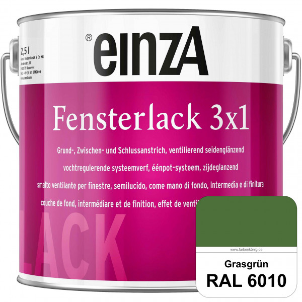 einzA Fensterlack 3 x 1 (RAL 6010 Grasgrün) wetterbeständiger & seidenglänzender Fensterlack