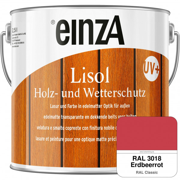 einzA Lisol Holz- und Wetterschutz Lasur und Farbe (RAL 3018 Erdbeerrot)