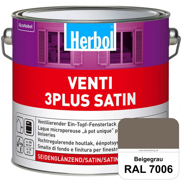 Venti 3Plus Satin (RAL 7006 Beigegrau) feuchtigkeitregulierender & seidenglänzender Ein-Topf-Fenster