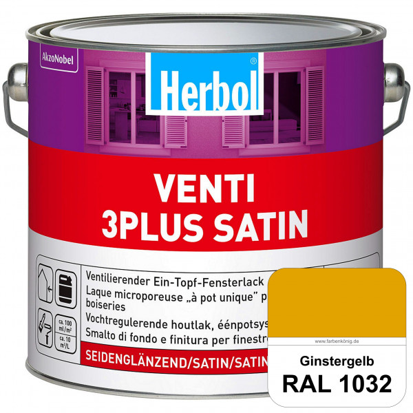 Venti 3Plus Satin (RAL 1032 Ginstergelb) feuchtigkeitregulierender & seidenglänzender Ein-Topf-Fenst