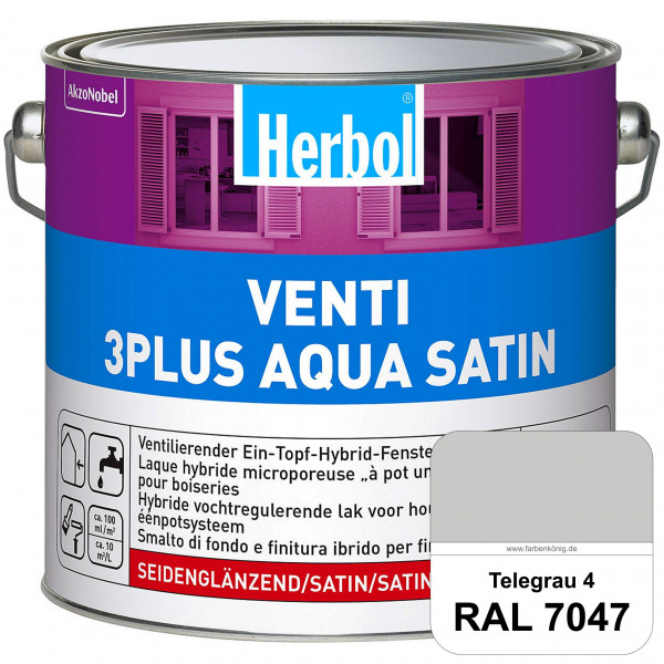 Venti 3Plus Aqua Satin (RAL 7047 Telegrau 4) wasserbasierter & feuchtigkeitregulierender Ein-Topf-Fe