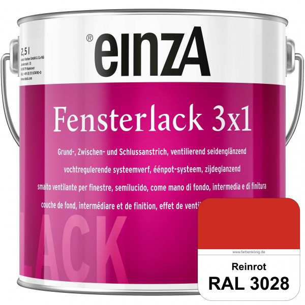 einzA Fensterlack 3 x 1 (RAL 3028 Reinrot) wetterbeständiger & seidenglänzender Fensterlack