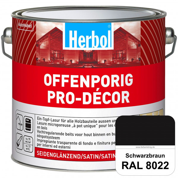 Herbol Offenporig Pro-Décor (RAL 8022 Schwarzbraun) Hochwertige Ein-Topf-Holzlasur mit 2-Phasen-UV-S