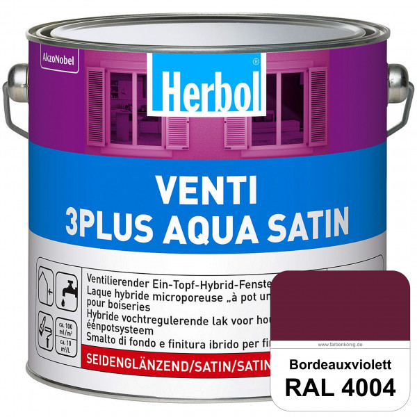 Venti 3Plus Aqua Satin (RAL 4004 Bordeauxviolett) wasserbasierter & feuchtigkeitregulierender Ein-To