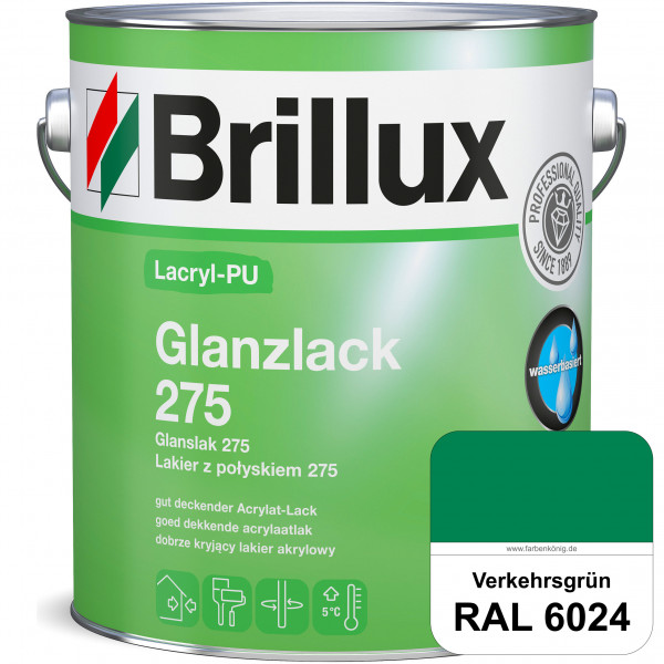 Lacryl-PU Glanzlack 275 (RAL 6024 Verkehrsgrün) Glänzender Lack (wasserbasiert) für z. B. Holz, Zink