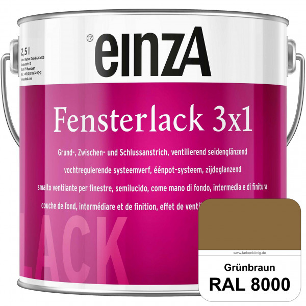 einzA Fensterlack 3 x 1 (RAL 8000 Grünbraun) wetterbeständiger & seidenglänzender Fensterlack