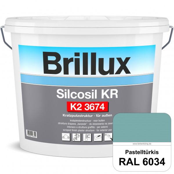 Silcosil KR K2 3674 (RAL 6034 Pastelltürkis) siliconverstärkter Dekorputz, Kratzputzstruktur, wetter