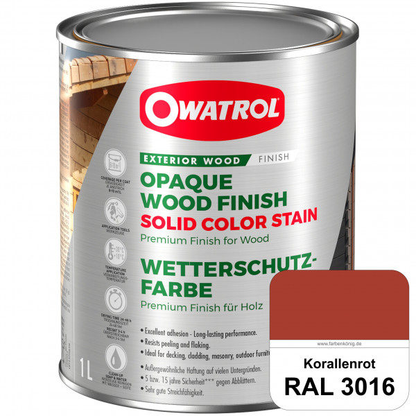 Solid Color Stain (RAL 3016 Korallenrot) deckende und matte Wetterschutzfarbe außen