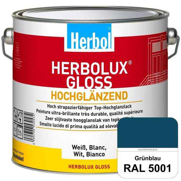 Herbolux Gloss (RAL 5001 Grünblau) strapazierfähiger Top-Hochglanzlack (lösemittelhaltig) für innen