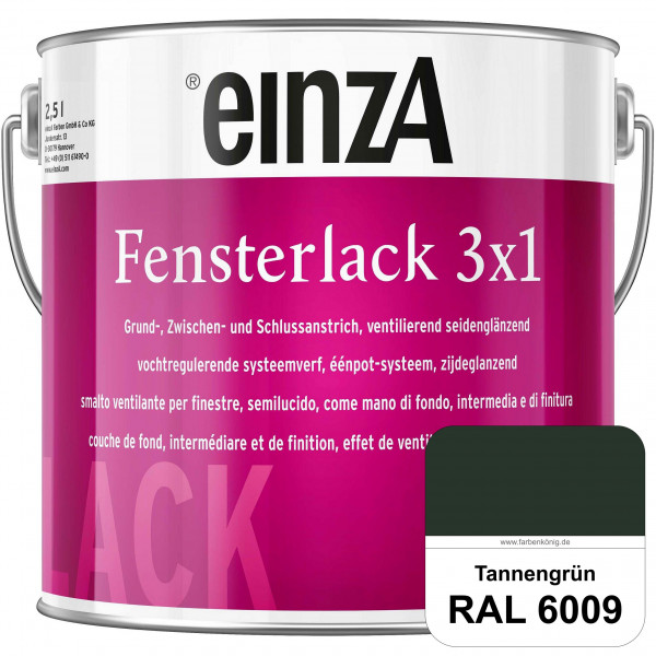 einzA Fensterlack 3 x 1 (RAL 6009 Tannengrün) wetterbeständiger & seidenglänzender Fensterlack